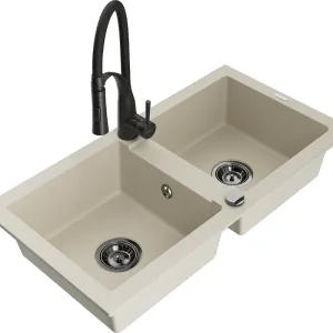 Heti Saatavilla Mexen Mario 2-osainen graniittinen keittiöallas ja keittiöhana Aster, beige - 6504-69-73450-70-B