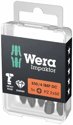 Wera 855/4 IMPAKTOR ruuvimeisselin kärjet PZ 2 x 50mm, 5kpl Kausialennus