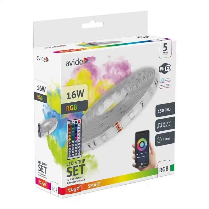 Superhinta LED-nauha Avide 16W RGB 5m WIFI+musiikkiohjaus, kaukosäätimellä, IP65