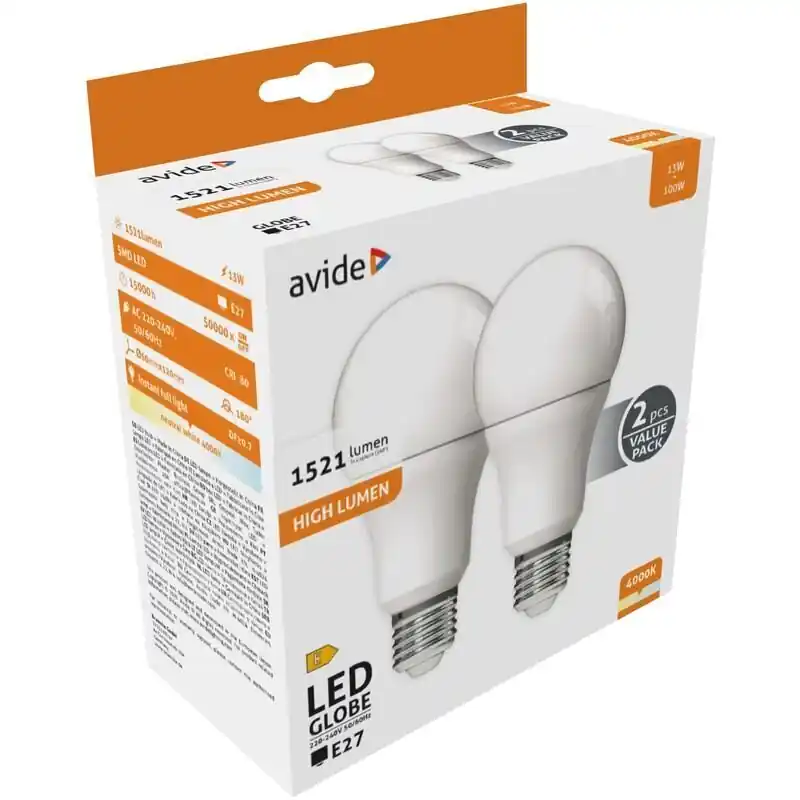 Avide LED-lamppu 13W E27 4K 2kpl Edullinen