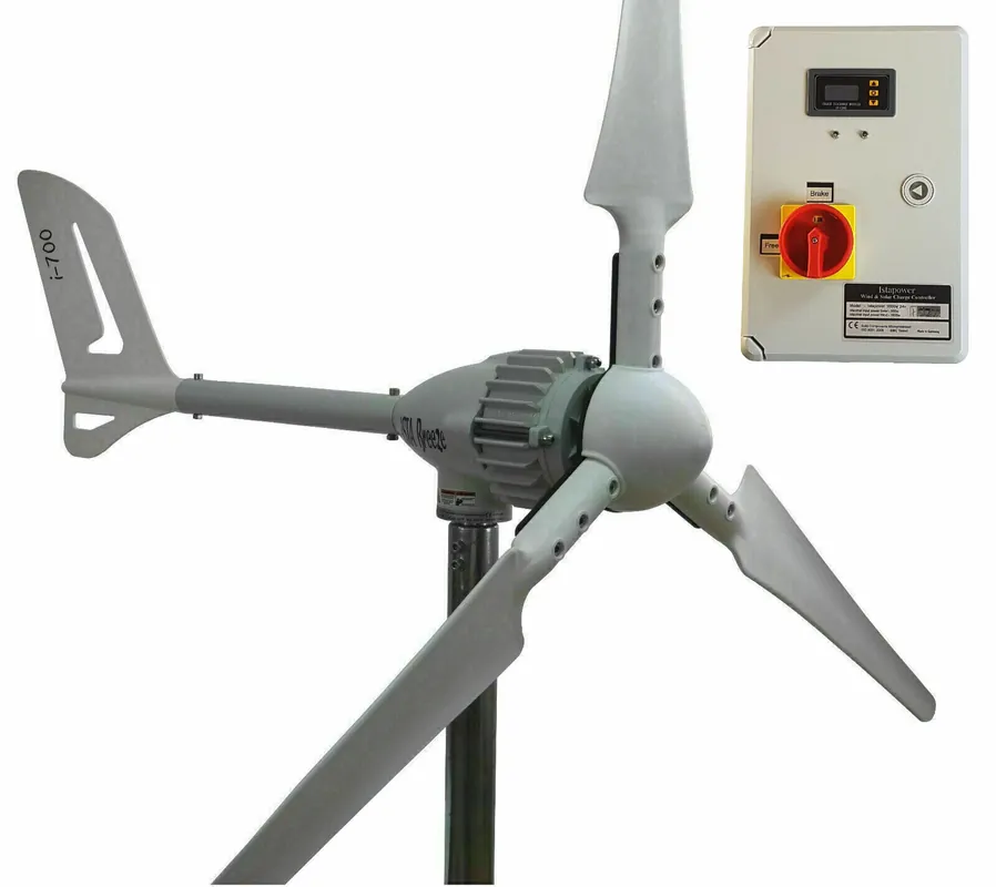 Vaaka-akselinen tuuligeneraattori IstaBreeze® I-2000 W, 48 V, hybridilatausohjaimella, kolme siipeä Korkea Laatu