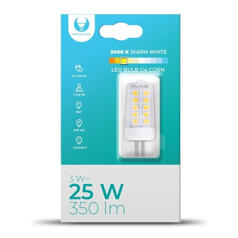 Älä Missaa LED Bulb G4 Corn 3W 12V 3000K 350lm Forever Light