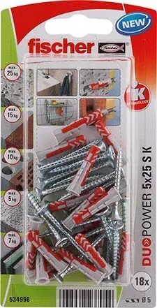 Fischer Duopower 5x25 mm yleistappi, 18 kpl. Heti Saatavilla