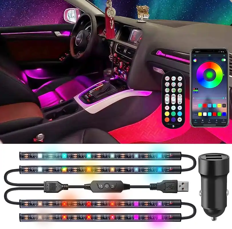 Automaattinen LED -sisustusvalaistus DC5V USB -yhteys Autoladger Lichtbag 5050Led Light Lighting Auto App Control -kaukosäädintä ympäröivän valaistuksen autossa Uusi Malli