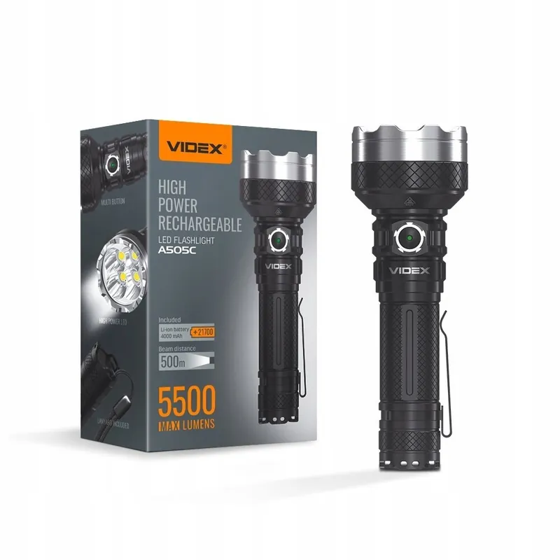 Viimeinen Mahdollisuus LED-taskulamppu VLF-A505C VIDEX vedenpitävä USB-C ladattava 20W 5500lm IP68