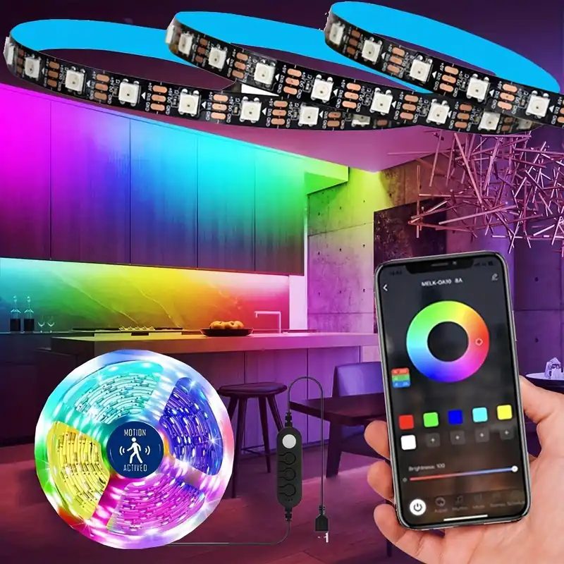 Älykkäät LED-nauhat 5,0m - RGB+IC, 5050, Liiketunnistin ja Sovellusohjaus, 2M/6.56FT 120LED APP valdymas Tilaa Nyt