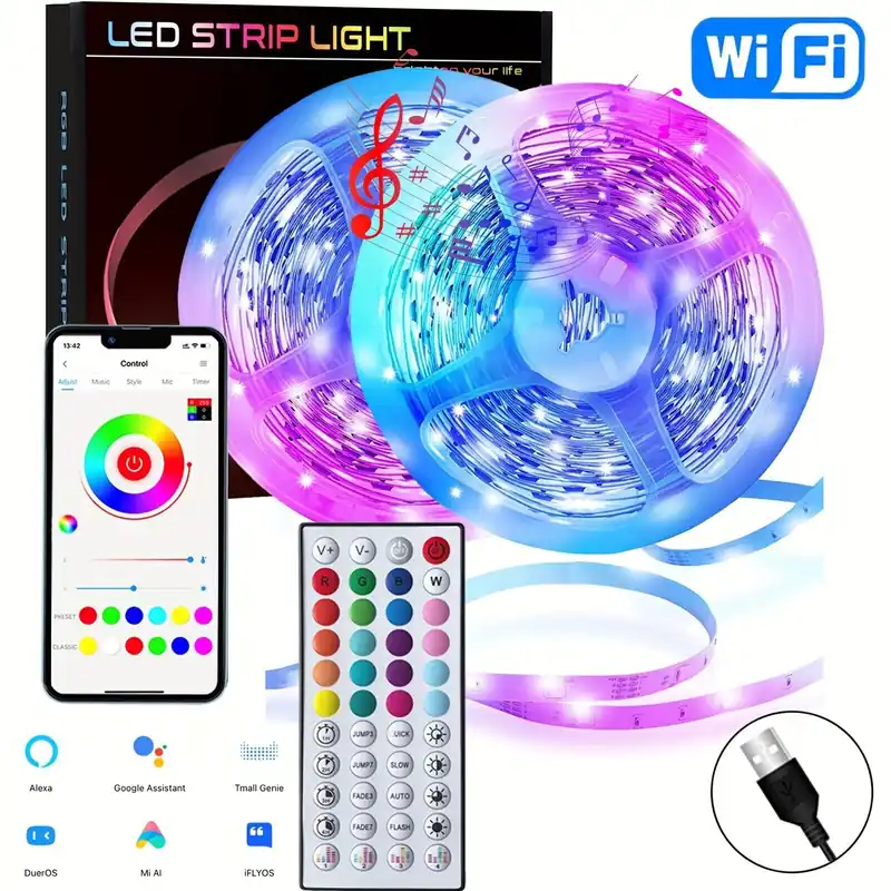 Aito ROUTSHEL LED-valonauhat WiFi 30,48 Metri, RGB Alexa Google Yhteensopiva., 20M/65FT