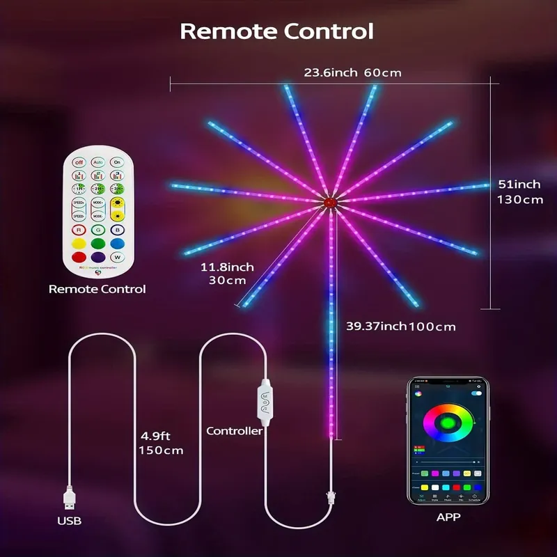RGB IC LED-valot, Älykäs ilotulitus LED-valot, RGB IC-unelma värit LED-nauhavalot app-ohjaus., Fejerverkų LED lemputės-30,48 cm Nopea Toimitus