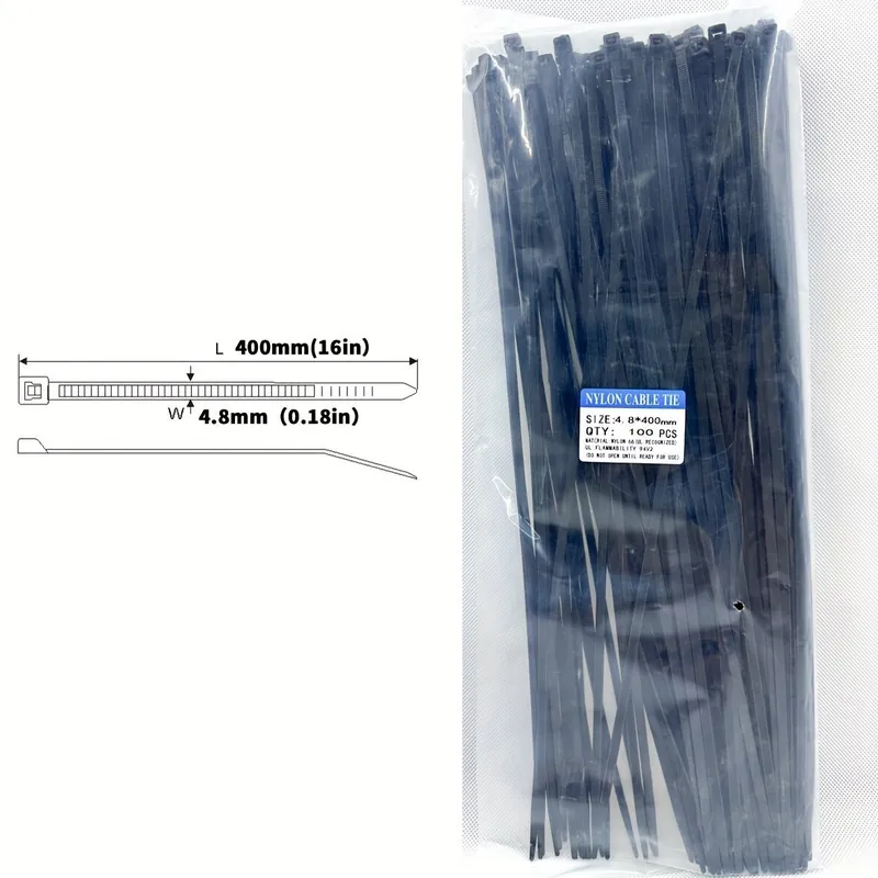 Tilaa Nyt 100 kpl 16 tuumaa Nylon Muovi Kaapelisiteet Musta Itselukittuva, 4,8 mm (0,89 colio) 100 vnt.–62 svarų (28 kg)