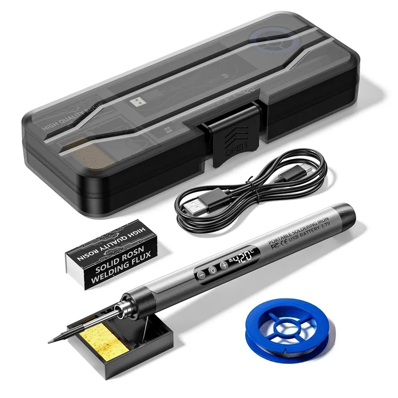 Tilaa Heti Oxsmohc Ladattava Litiumakku Juotin Sarja - Kannettava USB Juotin LCD Näyttö, Säädettävä Lämpötila, 500mAh, Elektroniset Hitsaus Välineet Säilytyskotelolla, Pilka