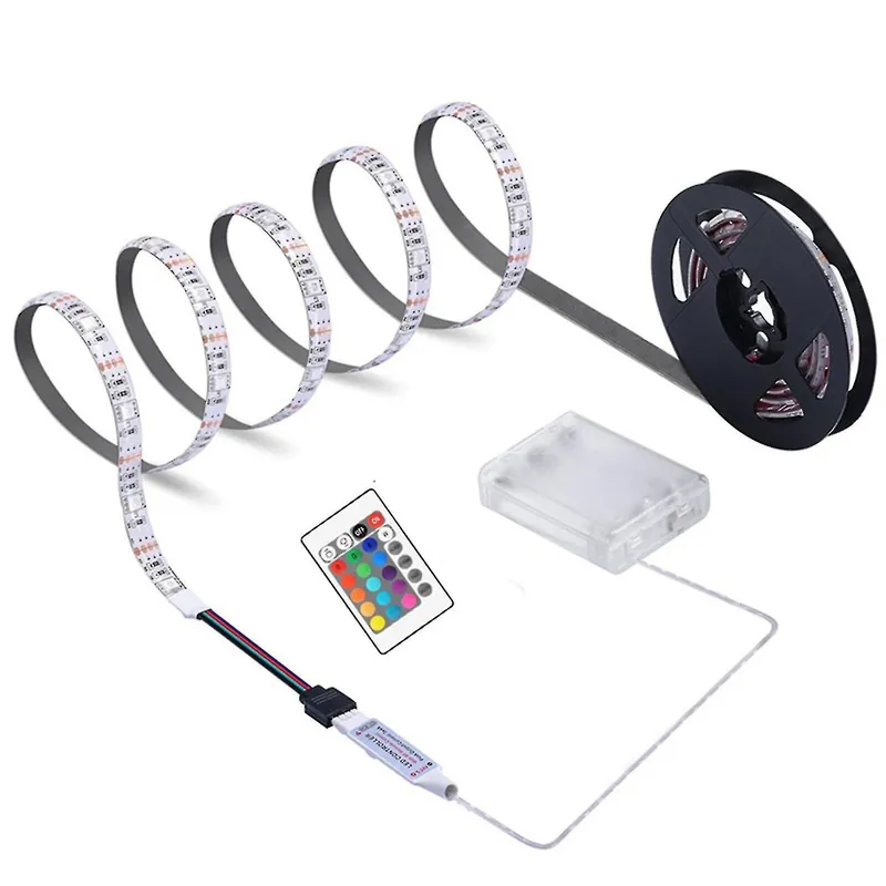 Kuuma Tarjous Led Strip Light -kaukosäätimen akkukotelo Virtalähteenä korkean kirkkauden Ip65 vedenpitävä sisustus DC 5v Rgb 5050 Tv taustavalo huoneen valot seinädeco(1M)