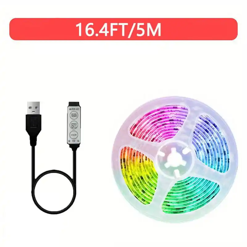 Loppuunmyynti 30m 5V LED-nauhavalosarja 5050 18LED/m RGB Värikäs Usb 3-Painike Ohjaus TV-tausta Neon Nauhat, 5M / 16,4FT