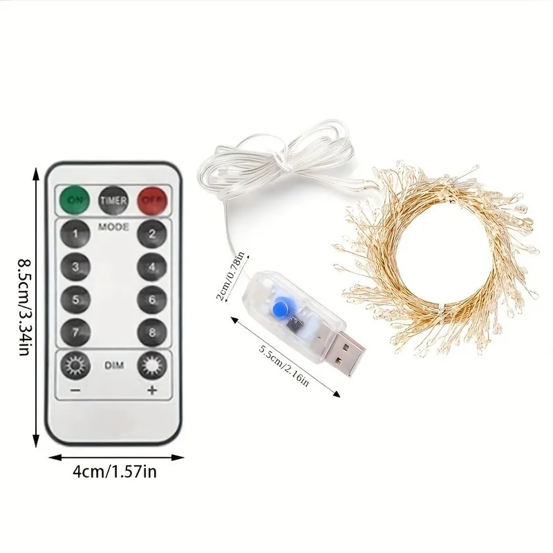 Kampanjahinta 1 kpl Satuvalo Led Ilotulitevalo 8 Vilkkuvaa Moodia USB Kaukosäädin Ajastimella Vedenkestävä Tähtikimppuvalot Joulukuusi Koriste Katto Makuuhuone Ikkuna Häät Lämmin Valkoinen Monivärinen., Šiltai balta 3m/118in 100LED