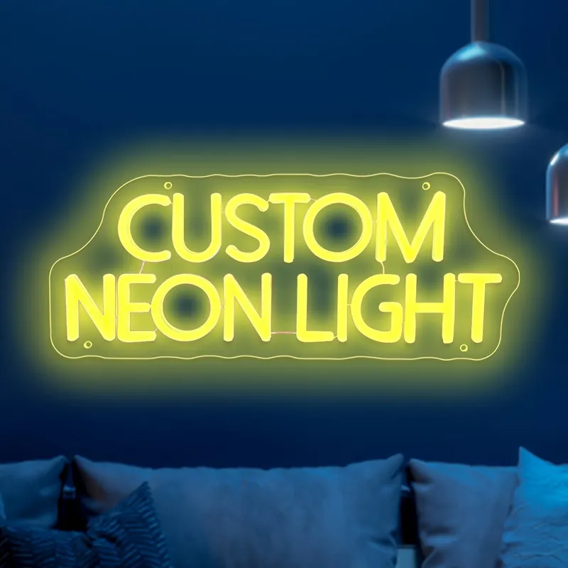 Päivän Tarjous Mukautettu LED Neonvalo Kaksirivinen Hääjuhla Seinäkyltti Himmennettävä USB Lamppu, 7 - Geltona