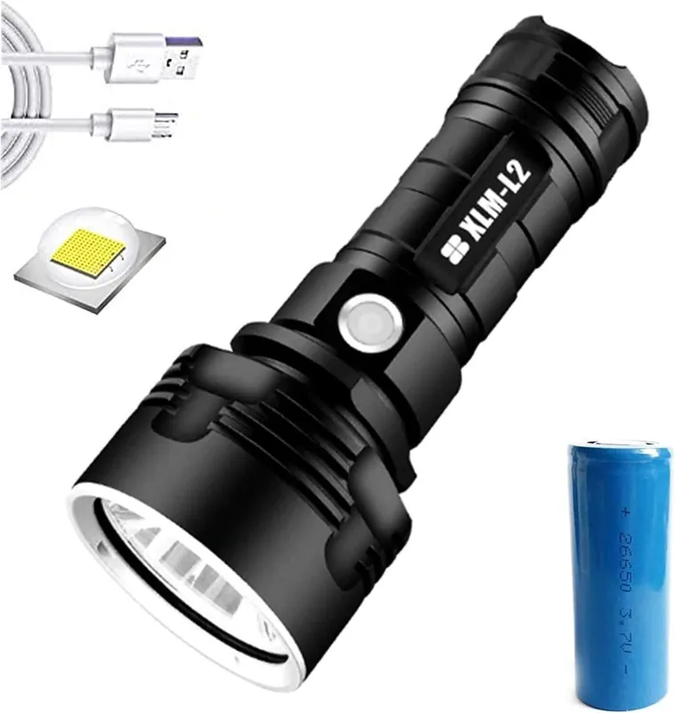 Ladattava taskulamppu, 30000-100000 lumenia ultrakirkas, suuritehoinen LED-vedenkestävä salamalamppu (25W XLM-L2) Rajoitettu Tarjous