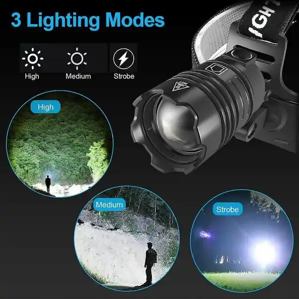 Korkea Laatu Lataa LED-etuvalaisin, erityisen tehokas 50000 Lumens-taskulamppu, XHP70.2 LED-ajovalaistus 3 -hallinta, 5600mAh USB-C, Zoomable, IP65-etuvalaisin kalastuksen kalastuksen leirintäalueen.
