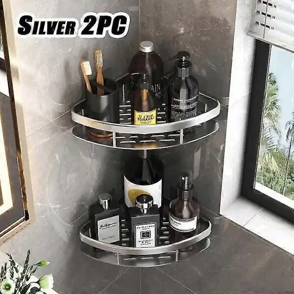 Kylpyhuone ilman kynsihyllyn suihkun kulmakehyksen alumiini -shampoo -hylly suihkujärjestäjä kylpytarvikkeet_, Silver-2PCS Eniten Myyty