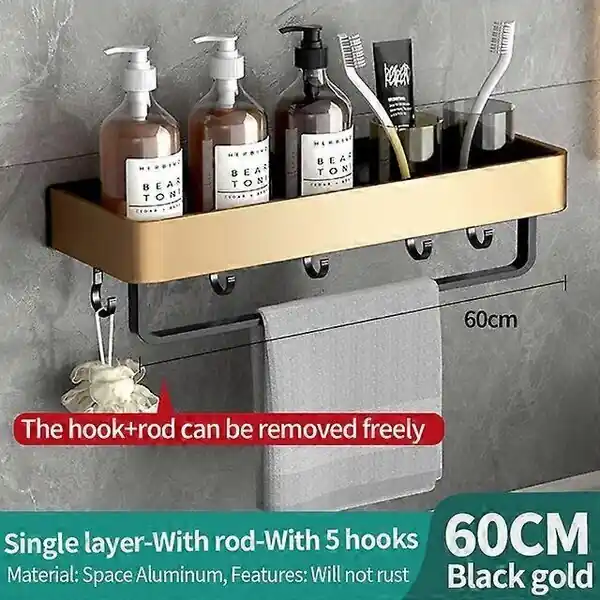 Kausialennus Kylpytarvikkeiden laitteistot ripustimet kylpytarvikkeet tarvikkeet Golden Black -pyyhetangon hyllyt Hook Home Storage Organisation_, 60cm-5hook-pole