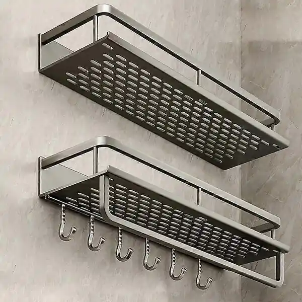 Kylpyhuoneen lisävaruste kylpyhuoneen kylpy lisävarustehylly wc -alumiini ilman poraushyllyjä kylpytarvikkeet roikkuvat seinällä, Wider black 50CM Tukkuhinta