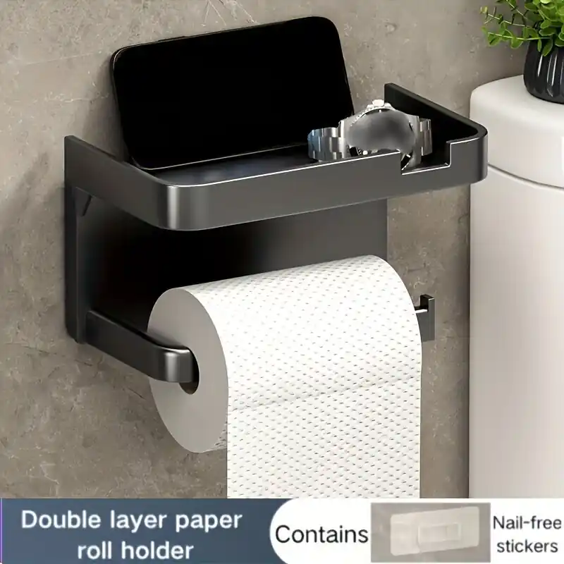 Uusi Malli Seinälle Asennettava WC-Paperiteline Puhelinhyllyllä - Ei Porausta Tarvittu, Juoda