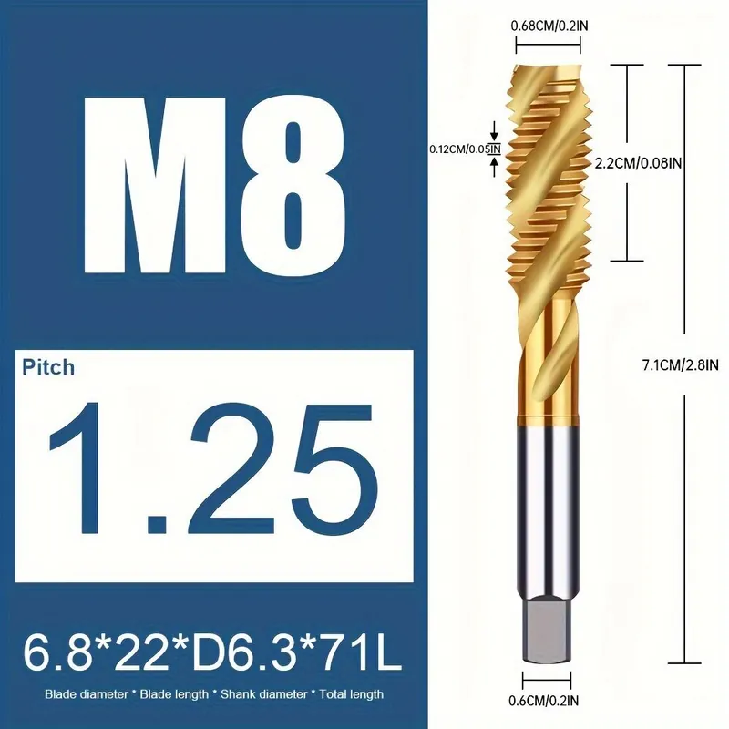 1 kpl, 6542 Titaani Konehana, Kierreura Koboltti Kierretyökalu Ruostumattomalle Teräkselle., 1vnt M8x1,25 Loppuunmyynti
