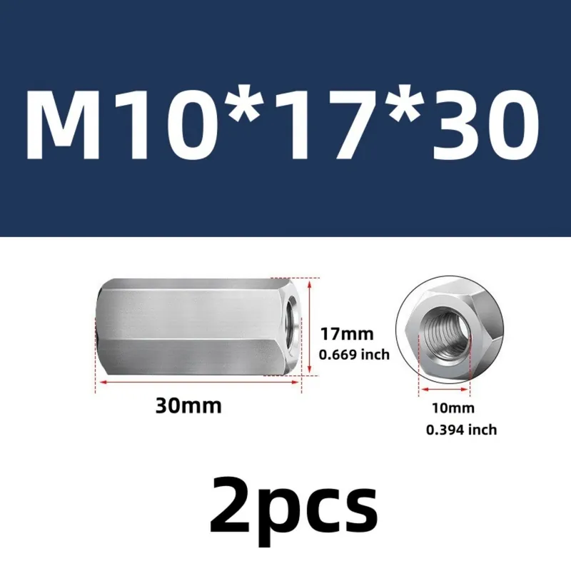 Uutuus Ruostumaton Teräs Kuusiokolomutteri Sarja, M10*17*30 (2 vnt.)