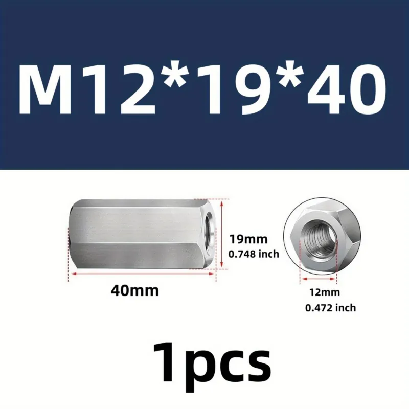 Uusi Kokoelma Ruostumaton Teräs Kuusiokolomutteri Sarja, M12*19*40 (1 vnt.)