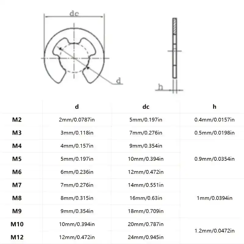 304 Ruostumaton Teräs E-aukko Stopperi, M7-100PCS Suosittu