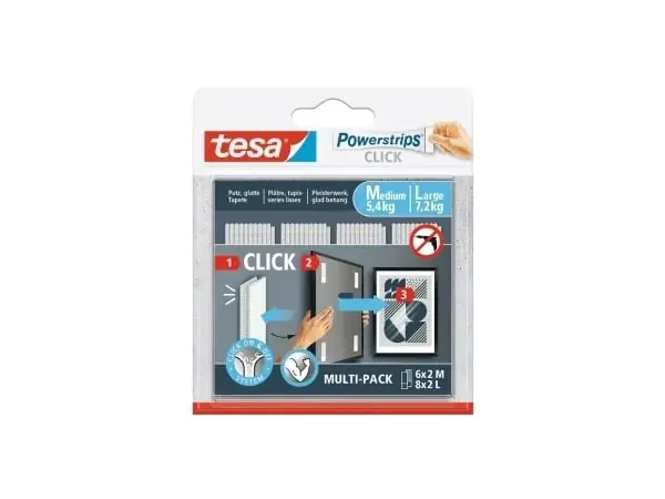 Alkuperäinen TESA Powerstrips CLICK M + L, Kiinnitysalusta, Valkoinen, Sisätila, 7,2 kg