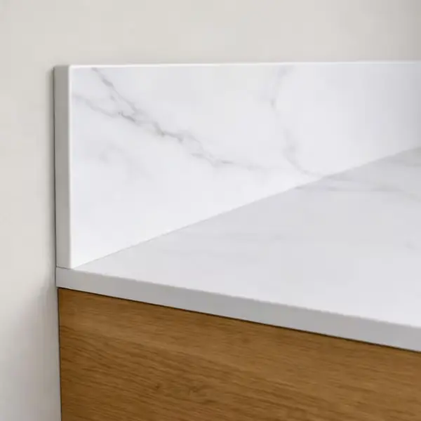 HPL-kylpyhuoneen työtaso 100 cm kaapille 101x49 cm Calacatta 30 cm levyllä Viimeinen Mahdollisuus