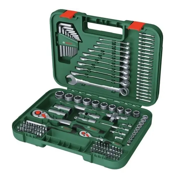 Bosch Advanced 132-osainen käsityökalusarja (vaativiin kiinnitystehtäviin, jakoavaimet/räikkäavaimet/ruuvimeisselit, tarvikkeet) Vain Tänään