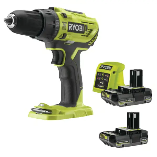 257086 RYOBI Iskuporakone R18PD32 2x akku 2,0 Ah RB1820C + laturi RC18115 Erikoistarjous