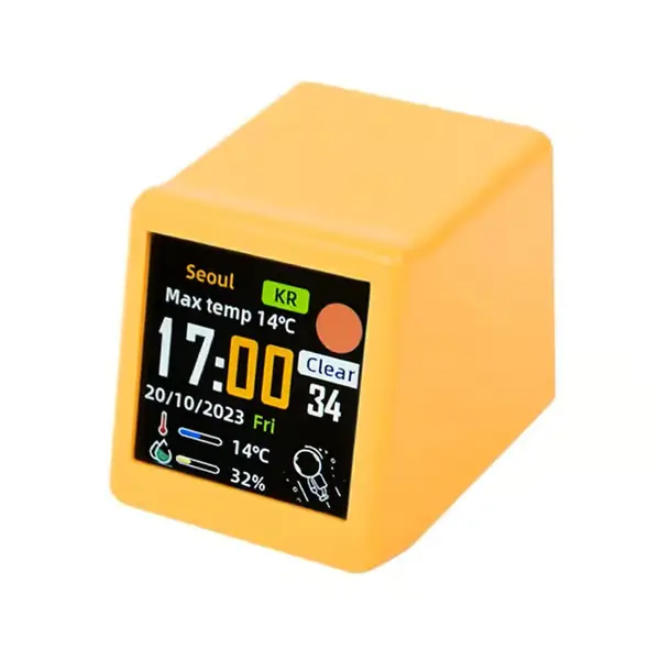 Älykäs minikääasema Wi-Fi-yhteydellä, digitaalinen pöytäkello ja IPS LCD -näyttö, kätevä koristeellinen vempain (keltainen) Merkkituote