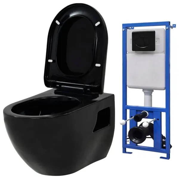 vidaXL Seinään kiinnitettävä WC piilotettu säiliö keraaminen musta Rajoitettu Tarjous