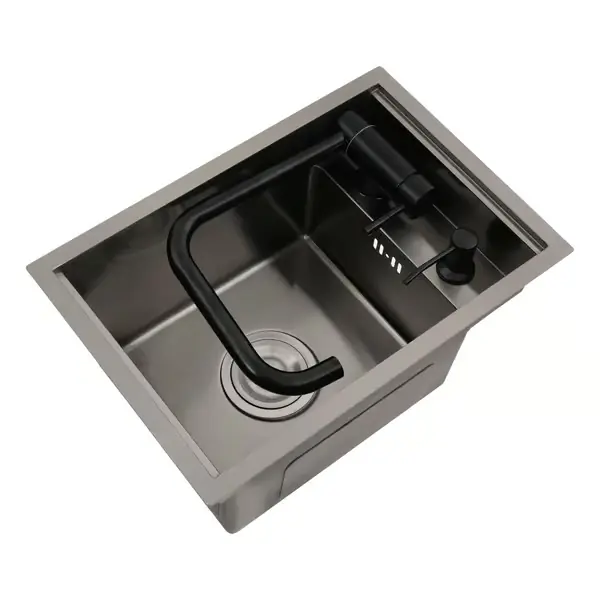 Taitettava keittiöallas - Upotettava yksiallas - 304 ruostumaton teräs - 360° hana kahdella reiällä - Suorakulmainen 43x28 cm - Tummanharmaa Viimeinen Mahdollisuus