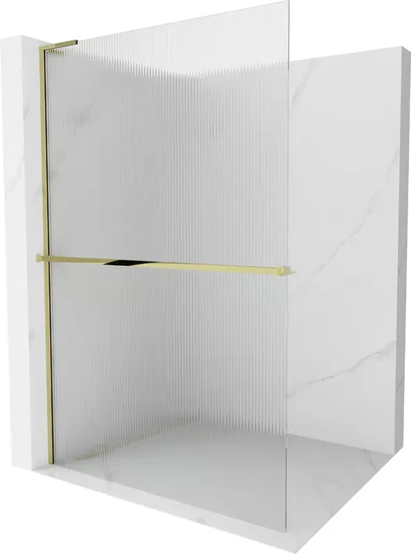 Uutuus Mexen Kioto+ L suihkuseinä hyllyllä Walk-in 70 x 200 cm, raidallinen, kultainen - 800-070-123-50-09