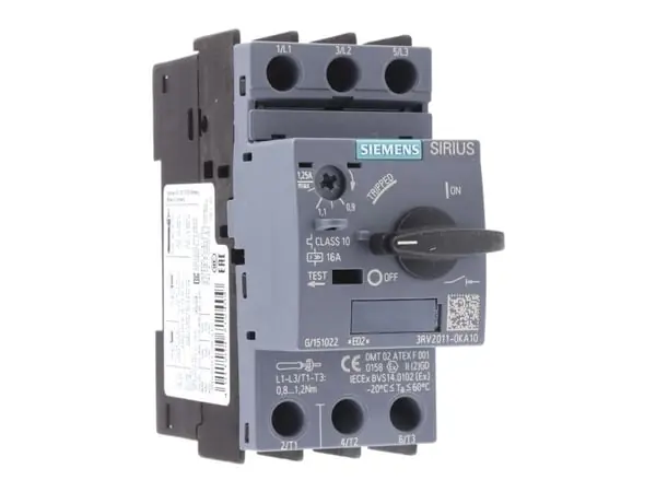 Siemens 3RV2011-0KA10 Katkaisija 1 kpl Asetusalue (virta) 0,9 - 1,25 A Kytkentäjännite (max.) 690 V/AC (L x K x S) 45 x 97 x 97 mm Viimeinen Mahdollisuus