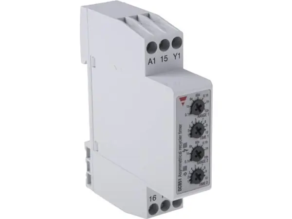 CARLO GAVAZZI Epäsymmetrinen kello, tauko- tai pulssikäynnistys, 1CO potentiaalivapaa 5A, 250VAC, kelan jännite 24VDC / 24-240VAC, 0,1s.-100h., DIN Loppuunmyynti