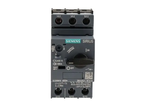 Siemens 3RV2021-4FA10 Katkaisija 1 kpl Asetusalue (virta) 34 - 40 A Kytkentäjännite (max.) 690 V/AC (L x K x S) 45 x 97 x 97 mm Edullinen Hinta