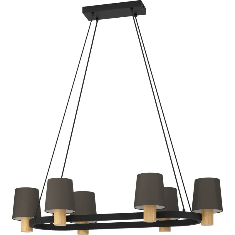 Alkuperäinen Riippuvalaisin 6-os soikea EGLO Edale 6x40W 108x51cm musta/cappuccino/puu