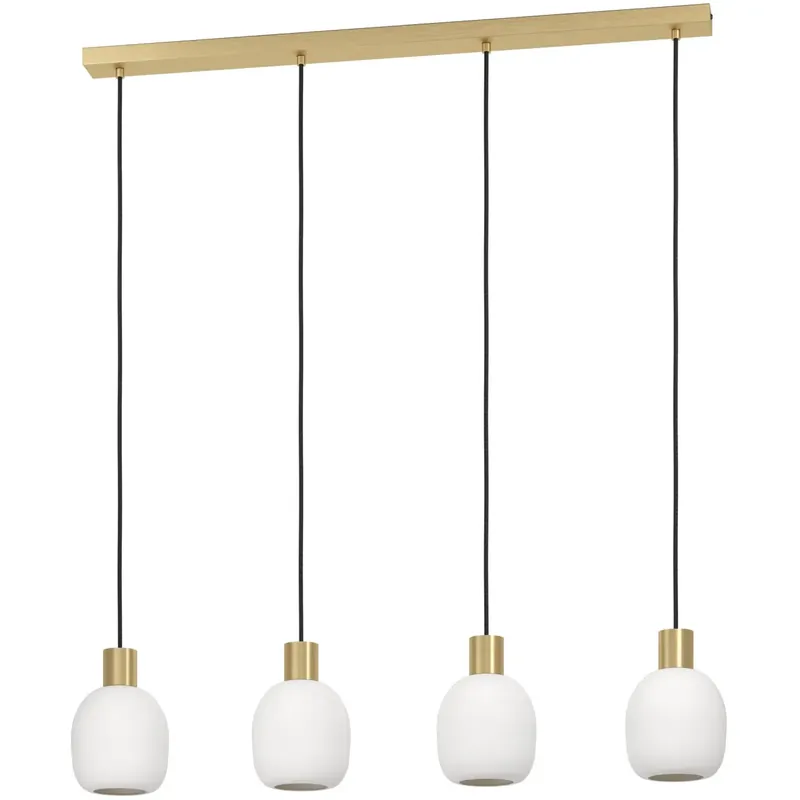 Tukkuhinta Riippuvalaisin 4-os EGLO Manzanares 4x40W 97x14,5cm harjattu messinki/kulta/valkoinen mattalasi