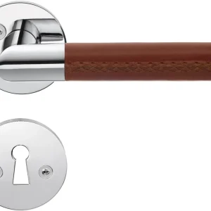 Flash-Tarjous Väliovenpainike Beslagsboden Design B859KN avainkilvellä kiillotettu kromi/ruskea nahka