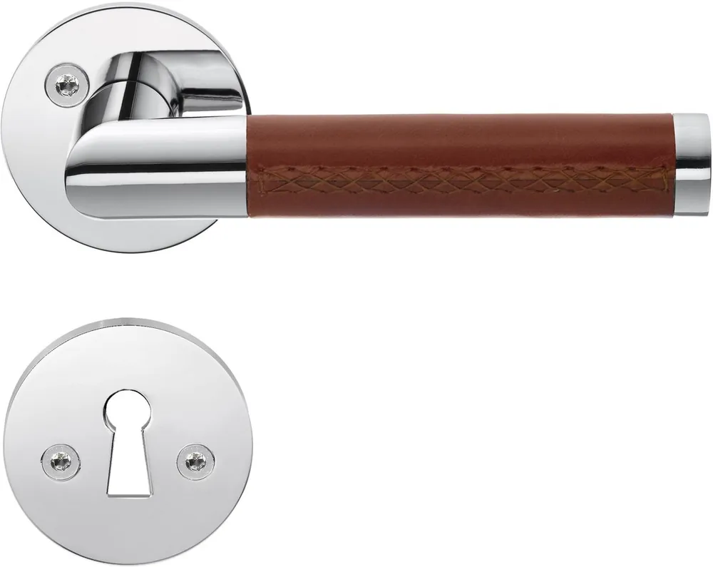 Flash-Tarjous Väliovenpainike Beslagsboden Design B859KN avainkilvellä kiillotettu kromi/ruskea nahka